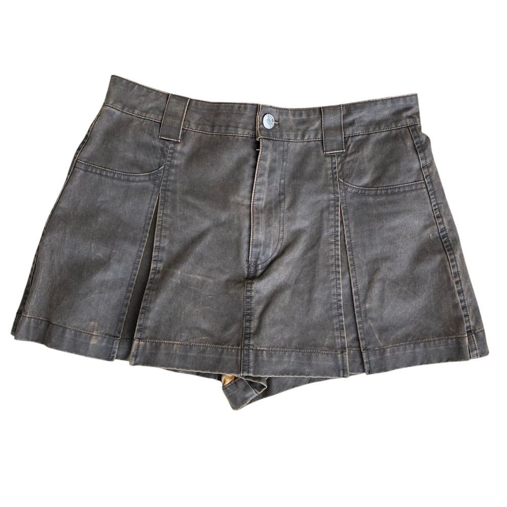 Zara Brown Coated High Rise Skort Faux Leather Pleated Mini Skirt M boho